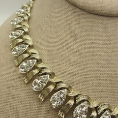 Vintage Lisner Necklace Rhinestone Gold Tone Statement 16 Inch ONE MISSING STONE