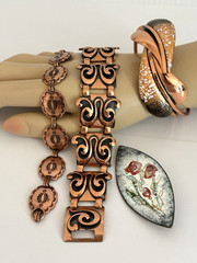 Vintage Copper Jewelry Lot Bold Statement Signed Unsigned Bracelets Earrings