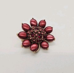 Monet Flower Brooch Burgundy Red Crystal Art Deco Couture rare Vintage 1.5 in
