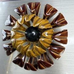 Vintage 1960s Enamel Flower Brooch Pin Brown Mustard Yellow Black 1.5”
