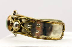 Vintage Mixed Metals Flourite Cabochon Cuff Bracelet
