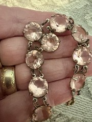 Antique Victorian Baby Pink Paste Bracelet Mixed Metals 7 Inches