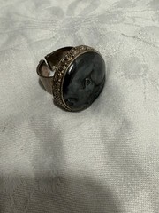Vintage Silver 925 Sajen Size 8 Hematite Carved Sleeping Cat Ring