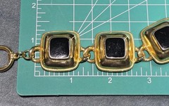 Vtg Anne Klein Black Enamel Square Link Choker Necklace Gold Tone Toggle 17″