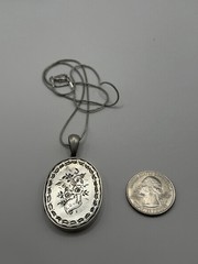Victorian Double Sided Flowers Basket & Lovers Knots Mourning Locket Necklace