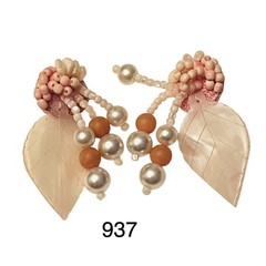 Clip Earrings VTG Rare Pink Chunky Beaded Dangle Mother Of Pearl Retro Beach 70s