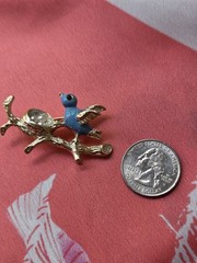 Vintage Gerrys Signed Bluebird Nest Brooch Faux Pearl Eggs Enamel Pin Gold Tone
