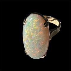 Crystal Opal Oval Cabochon 5.45 Carats 21.4 mm x 11.4 mm 18k Yellow Gold Ring