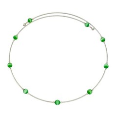 Green Cat’s Eye Tension Wire Necklace | Vintage Sterling Silver | 16″