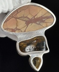 VTG Charles Albert 925 Sterling Silver Jasper, Amber and Citrine Pendant MASSIVE
