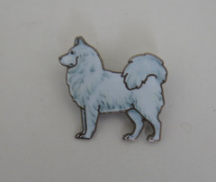 UNUSUAL VINTAGE STERLING SILVER & WHITE ENAMEL DOG PIN BROOCH SAMOYED?