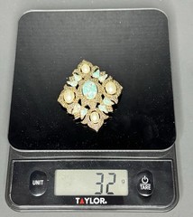 Vintage Sarah Coventry 1968 Remembrance Faux Turquoise Pearl Pendant Brooch Pin
