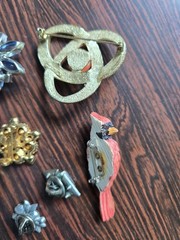 Lot of 10 Brooches/Pins Red Bird, Floral, Heart Misc # HH #18