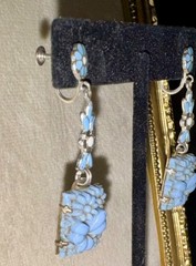 Art Deco Enamel Sky Blue Enamel Celluloid Daisies Clover Czech Vtg Drop Earrings