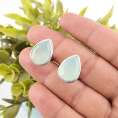 Sterling Silver Natural Aqua Chalcedony Blue Party Wear Cufflinks For Grooms