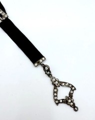 Victorian Sterling Silver Black Silk Ribbon Sautoir Necklace Antique Jewelry