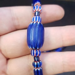Vintage Venetian Style Blue Chevron Beaded Necklace 18in | 4.7–20.3mm Beads