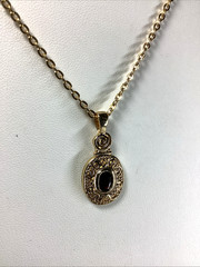 Vintage 18″ Cable Chain Oval Faux Amethyst Pendant Gold Tone Necklace NN36