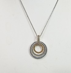 Vintage Signed Brighton Retired Silver Plate & Gold Plate Rapture Rings Necklace