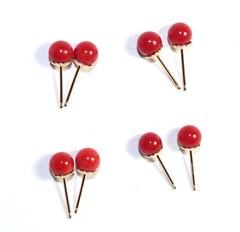 RARE ITALIAN SARDINIA 14K CALIBRATED RED CORAL 5.5 MM BALL FANCY STUD EARRINGS