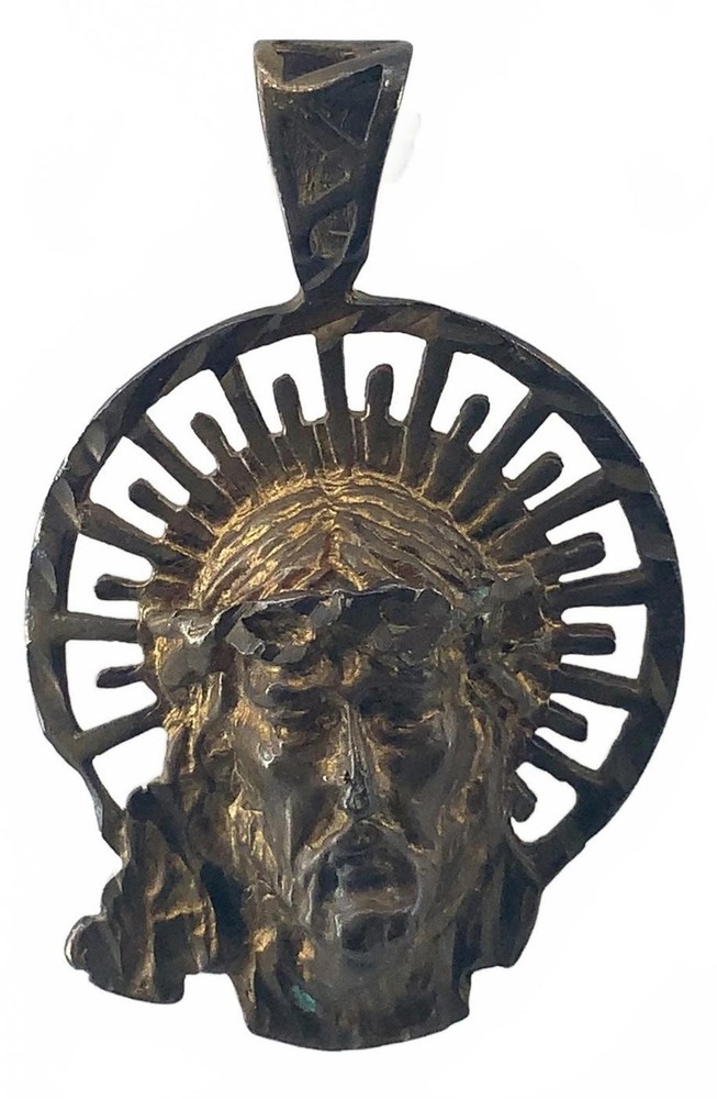 Vintage Gold Tone Head Halo Pendant Brutalist Medallion Charm