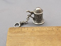 Vintage STERLING TANKARD CHARM on CHAIN-Working Lid