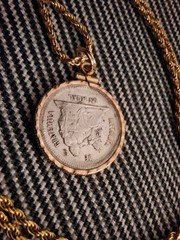 1893 Guatemala Silver & Hammered Gold Coin Necklace, 1 Real, USA Shop Made COA