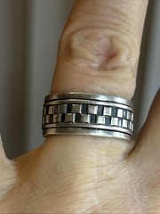 44. Vintage Geo Art Sterling Silver 925 Patterned Spinner Band Ring 7g, 6.25s