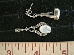 Vintage Sterling Silver Earrings Reversible Spinner Onyx MOP Marcasite Mother Of