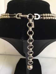 Monet Silver Plated Metal Pearl Necklace Double Strand Chain Strung J Hook Clasp