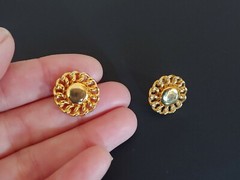 Vintage post stud button Earrings gold tone chain link flower signed Monet