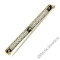 Antique Edwardian Platinum Top 14k Yellow Gold Diamond Filigree Bar Pin Brooch