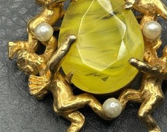 Vintage Jeanne Brooch Cherub Angel Marbled Swirl Yellow Rhinestone Nouveau Style
