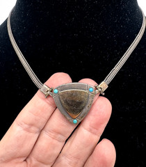 Vintage 925 Silver And Gold Necklace With Turquoise Delicate And Special.