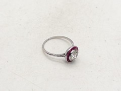 Antique 1920s $15,000 3ct SI H Natural Old Euro Diamond Ruby Platinum HALO Ring