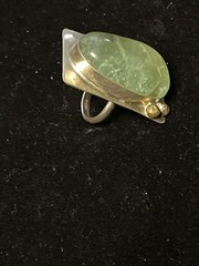 Vintage Sterling Prehnite Gemstone Ring Size 8 Huge Stone!