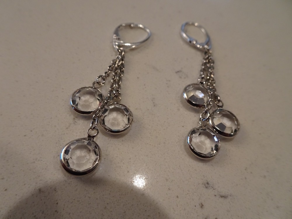 Vintage Swarovski Clear Pierced Silver Plated Dangle Earrings