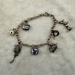 Vintage Signed 800 Silver Charm Bracelet Travel 8”