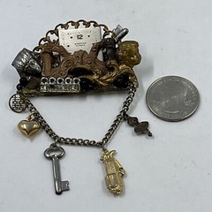 Vintage Maximal Art Collage Brooch Pin Mixed Materials Signed 80 Art Assemblage