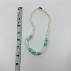 Vintage Silver Tone Turquoise Color Heishi Bead Necklace Shell Chip Strand Boho