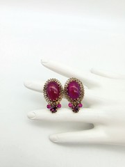 MARKED/SIGNED MADE IN AUSTRIA RICH RED RHINESTONE VINTAGE CLIP ON EARRINGS NICE!