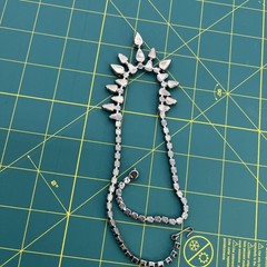 Vintage Silver Tone Black Rhinestone Bib Necklace 15 1/2 Inches