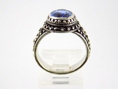 Vintage Sterling Silver Oval Cut Sapphire Ring 925 Size 6 Weighs 5.7g Dot Trim