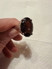Vtg Stunning! 925SterSilver Sz 10-11g Smoky Quartz Ring!