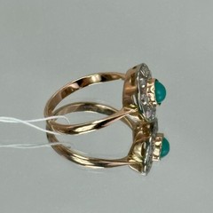 USSR Vintage Original Rose Gold Natural Chrysoprase & CZ Ring 585 14K 3,01 g.