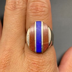 Vintage Lapis Goldstone Mexico Sterling Silver Ring Size 11.25