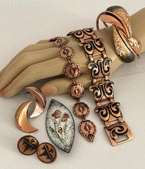 Vintage Copper Jewelry Lot Bold Statement Signed Unsigned Bracelets Earrings