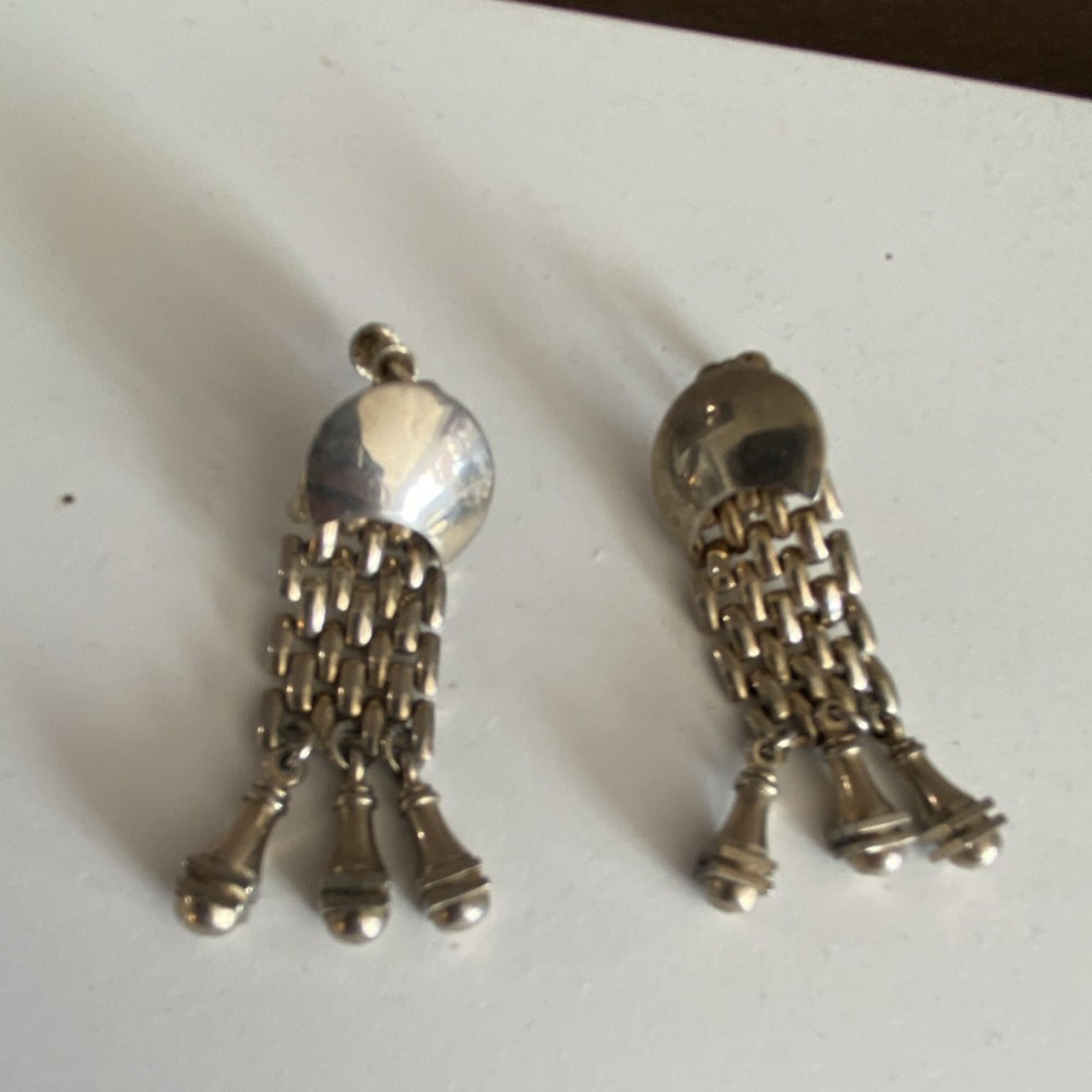 Vintage Silver Tone Asymmetrical Dangle Drop Clip-On Earrings