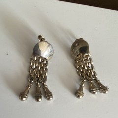 Vintage Silver Tone Asymmetrical Dangle Drop Clip-On Earrings