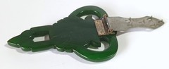 Vintage (Antique?) Carved Dark Green Bakelite Dress Fur Clip 2.5″